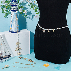 2Pcs 2 Styles Alloy Shell Shape Starfish Charms Plastic Pearl Rice Beaded Waist Belly Chains for Sexy Bikini&nbsp;AJEW-OC0015-31