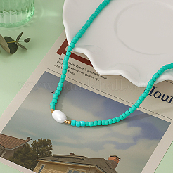 2Pcs 2 Color Rice Natural Pearl & Glass Seed Beaded Necklaces for Women&nbsp;NJEW-GO0001-04A