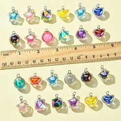 32個 4スタイル ABカラー樹脂ペンダント  プラチナメッキ合金ループ付きボールインボールチャーム  ミックスカラー  19~21.5x15~18x14~15.5mm  穴：2mm&nbsp;RESI-FS0001-84