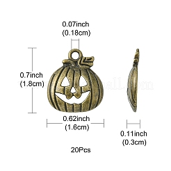 チベットスタイルハロウィンカボチャジャックオーランタン合金ペンダント20個  鉛フリー＆カドミウムフリー  アンティークブロンズ  18x16x3mm  穴：1.8mm&nbsp;TIBEP-YW0001-43AB