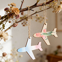 未完成の木製飛行機ペンダント50個  ジュート紐を使ったDIYクラフトオーナメント  ビスク  100x91x2.5mm  穴：4mm&nbsp;WOOD-WH0029-207