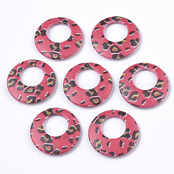 二重不透明スプレー塗装アクリルパーツ  ヒョウ柄のフラットラウンド  サクランボ色  25x3.5mm  穴：1.2mm&nbsp;LS-MACR-S361-37G