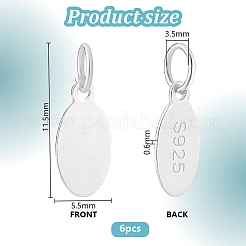 6Pcs 925 Sterling Silver Oval Charms&nbsp;STER-PH0002-48