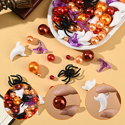 ハロウィンフィル132個、6つのスタイル  プラスチックカボション  abs模造パールビーズ  ミックスカラー  7.5~20mm&nbsp;FIND-SP0004-42