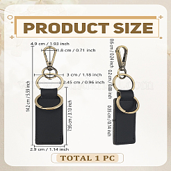 長方形PUレザーキーホルダー1個  アンティークブロンズ鉄留め金付き  ブラック  142mm&nbsp;KEYC-LP0001-44B
