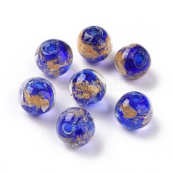 手作りの金箔ガラスビーズ  ラウンド  ミックスカラー  10x9~10mm  穴：1.6~2mm&nbsp;LAMP-C004-03