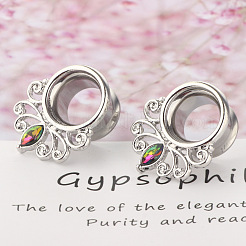 316L Surgical Stainless Steel Colorful Rhinestone Horse Eye Ear Plugs Gauges&nbsp;WG2285B-07