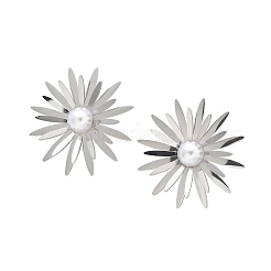 304ステンレススチールABS模造真珠スタッドピアス  花  ステンレス鋼色  30mm&nbsp;EJEW-Z098-20P