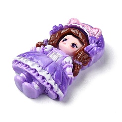 漫画の女の子の不透明樹脂デコデンカボション  人形  紫色のメディア  33x22x8mm&nbsp;RESI-S392-02B-03