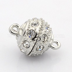 ループ付き混合ラウンド合金マグネットクラスプ  グレードラインストーン  プラチナ  17.5x13mm  穴：2mm&nbsp;PALLOY-P076-M