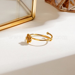 女性用304ステンレススチールオープンカフリング  花  ゴールドカラー  花：7.5x7.5mm  usサイズ7 1/2(17.7mm)&nbsp;RJEW-K296-01G