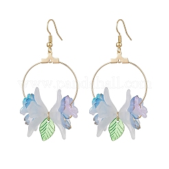 3ペア3色304ステンレススチールの花と葉のダングルイヤリング  アクリルビーズとチャーム付き  真鍮のピアスフック  18KGP本金メッキ  ミックスカラー  64x30mm  1対/カラー&nbsp;EJEW-TA00751