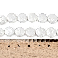 電気メッキ磁器模造真珠ビーズ連売り  フラットラウンド  ホワイト  10x3mm  穴：0.7mm  約36個/連  15.16''（38.5センチメートル）&nbsp;BSHE-Z009-02B