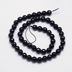 多面カット丸い天然な黒トルマリンビーズ連売り  グレードAB +  8mm  穴：1mm  約52個/連  15.5インチ&nbsp;G-I160-02-8mm