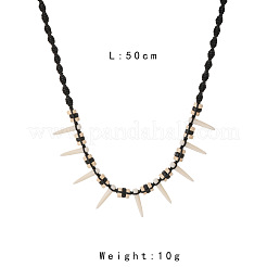 Adjustable Wood Beads Resin Fang Braided Wazed Cord Tribal Necklaces&nbsp;WGF0609-01