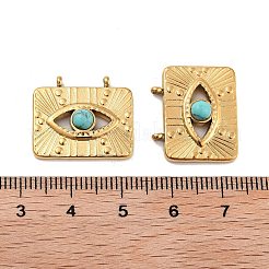 イオンプレーティング（IP）304ステンレスペンダント  人工ターコイズ長方形、アイチャーム付き  18KGP本金メッキ  18x20x4.5mm  穴：1.2mm&nbsp;STAS-U014-10G