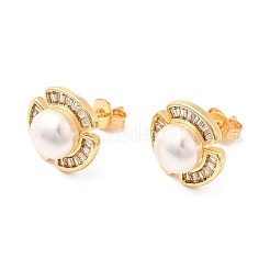 Flower Brass Micro Pave Clear Cubic Zirconia Stud Earrings&nbsp;EJEW-A135-22G