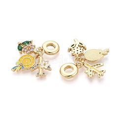 真鍮マイクロパヴェのカラフルなキュービックジルコニアとエナメルのヨーロピアンダングルチャーム  ロリポップと飛行機と花  大穴ペンダント  18KGP本金メッキ  ゴールド  32mm  穴：4.8mm&nbsp;KK-T079-78G