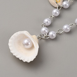 Alloy & Natural Shell Pendant Necklaces&nbsp;NJEW-WH0001-37P