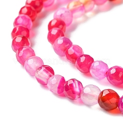 天然石縞瑪瑙/バンデットアゲートビーズ連売り  染め  多面カット  ラウンド  4mm  穴：1mm  約90個/連  14インチ&nbsp;G-G545-04H