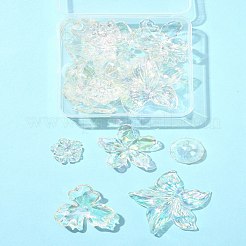 20個 5スタイル UVメッキアクリルビーズキャップ  虹色の  花  カラフル  22~51x21~52.5x5.5~12.5mm  穴：1~1.6mm  4個/スタイル&nbsp;TACR-FS0001-60