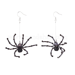 Glass Seed Braided Spider Long Dangle Earrings&nbsp;EJEW-TA00085