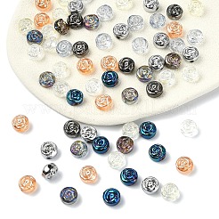 30個の電気メッキガラスビーズ  パール光沢メッキ  バラの花付きフラットラウンド  ブルー  10x4mm  穴：0.9mm&nbsp;EGLA-YW0005-57A-01