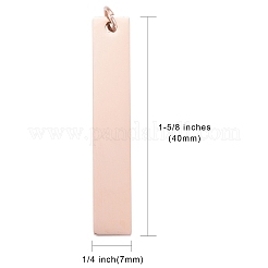 イオンプレーティング（IP）304ステンレスペンダント  丸カン付き  鏡面研磨仕上げ  長方形のチャーム  空白タグのスタンプ  ローズゴールド  40x7x1.5mm  穴：3mm&nbsp;LS-STAS-I311-14A-RG