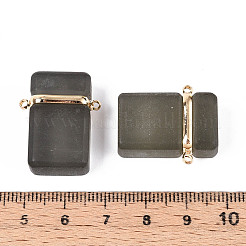 ガラスの長方形リンクコネクタチャーム  真鍮パーツ  ゴールドカラー  グレー  25.4~25x20x9.5~10mm  穴：1.6mm&nbsp;GLAA-T023-42A