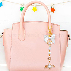 4Pcs Acrylic & ABS Plastic Imitation Pearl & Alloy Enamel & Brass Pendant Decorations&nbsp;HJEW-DR00235