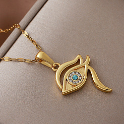 Vintage 304 Stainless Steel Glass Eye of Ra Pendant Necklaces for Women&nbsp;LS-EQ3909