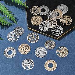 20個 10スタイル ラックメッキ 真鍮 中空コネクタチャーム  長持ちメッキ  フラットラウンドのエッチング金属装飾  ミックスカラー  18~20x0.3mm  穴：1.2~1.6mm  2個/スタイル&nbsp;KKC-FS0001-02
