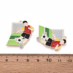 合金エナメルチャーム  サッカーと人間のチャーム  ゴールドカラー  カラフル  30x26x1mm  穴：1.2mm&nbsp;ENAM-T025-01G-10