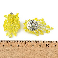ガラスシード編み込みビーズフラワースタッドピアス  女性用304ステンレススチールスタッドピアス  きいろ  41~43.5x26~28mm&nbsp;EJEW-MZ00736-02