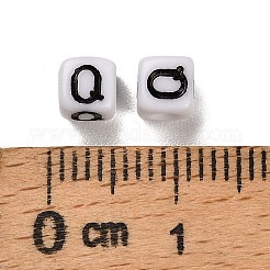 不透明なアクリルビーズ  エナメルスタイル  文字付きのキューブ  文字Q  4.5x4.5x4.5mm  穴：2mm  5500個/ 500g&nbsp;OACR-S076-01Q