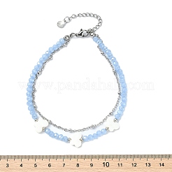 Freshwater Shell & Glass Beads Double Layers Anklets for Womem&nbsp;AJEW-AN00800