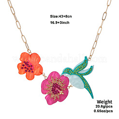 春夏向けアクリルラインストーンペンダントビブネックレス（女性用）  ゴールドカラー  カラフル  鳥  16.93インチ（43cm）&nbsp;WG872E8-01