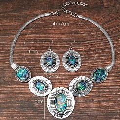 Oval Alloy & Paua Shell Pendant Necklace & Dangle Earring Sets&nbsp;FS-WG1A0FD-01