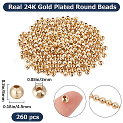 304ステンレススチールビーズ260個  ラウンド  24KGP本金メッキ  5x4.5mm  穴：2mm&nbsp;STAS-BBC0002-86