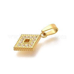 イオンプレーティング（IP）304ステンレススチールマイクロパヴェキュービックジルコニアペンダント  菱形  13x8x1.5mm  穴：4x2.5mm&nbsp;STAS-H228-04G-06