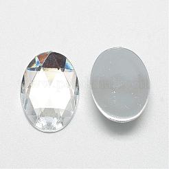 アクリルラインストーンフラットバックカボション  多面カット  底面銀メッキ  オーバル  透明  18x13x4.5mm&nbsp;GACR-Q011-13x18-02