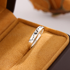 女性用調節可能な真鍮製カフオープンリング  木の山/クリスマスツリー  アンティークシルバー  内径：15~20mm&nbsp;WG0F3D9-01