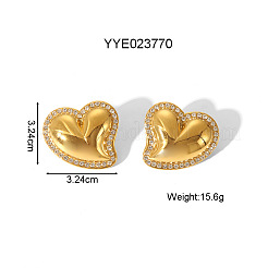 ハート 304 ステンレス スタッド イヤリング  ラインストーン付き  ゴールドカラー  32.4x32.4mm&nbsp;ET6182-3