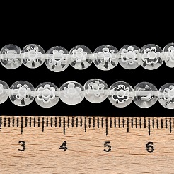 ハンドメイドミッレフィオーリガラスフラットラウンドビーズ連売り  シングルフラワーデザイン  ホワイト  6x2.5mm  穴：1mm  約64~68個/連  14.5~15インチ&nbsp;LK-P010-05