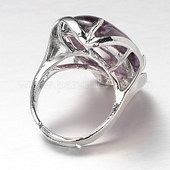 調整可能な楕円形の真鍮天然アメジストワイドバンドリング  17mm  トレイ：28x22mm&nbsp;RJEW-L062-03D