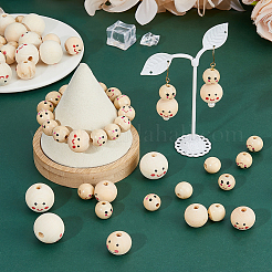 100Pcs 3 Styles Printed Wood European Beads&nbsp;WOOD-DC0001-12