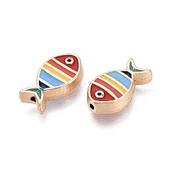 ラックメッキ合金エナメルビーズ  魚  カドミウムフリーと鉛フリー＆ニッケルフリー  ゴールドカラー  ミックスカラー  16x9x4.5mm  穴：1.2mm&nbsp;ENAM-N071-02G