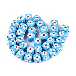 手作りのでこぼこランプワークビーズ  花模様の立方体  ディープスカイブルー  12~13x14~16x14~16mm  穴：1~1.6mm&nbsp;LAMP-Q039-14D