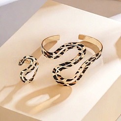 女性用ヒョウ柄S字型合金カフバングル＆リングセット  ゴールドカラー  内径：60mm&nbsp;FS-WG1AFAF-01