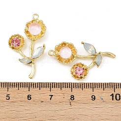ラインストーンチャーム付き合金  ゴールドカラー  花  カラフル  32x18x7~7.5mm  穴：1.4mm&nbsp;FIND-G102-06G